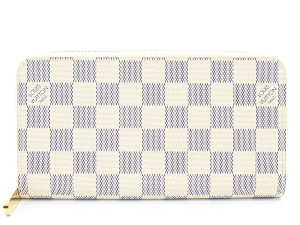 LOUIS VUITTON Zippy Wallet Round Zipper Long Damier Azur White